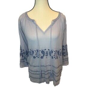 TOMMY BAHAMA Lightweight Cotton Embroidered Boho Tunic Top 3/4” Sleeves Sz S